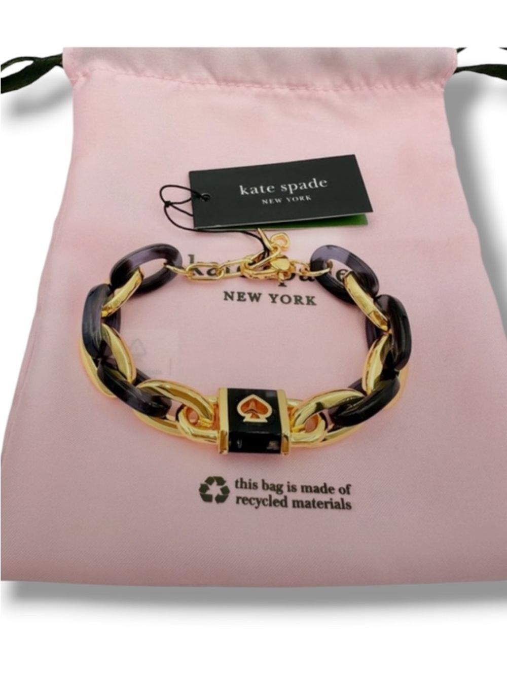 Lock and Spade Link Bracelet by Kate Spade New York NWT $128 Black Navy Gold - Picture 3 of 9